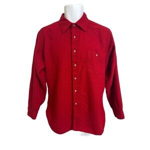 Vintage Pendleton Men's L Red Button Up Shirt Pure Virgin Wool W/ Elbow Patches